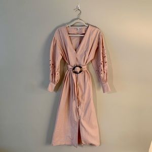 Topshop Cutwork Long Sleeve Pink Maxi Dress